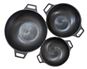 Pre-seasoned cast iron flat cum deep kadaai