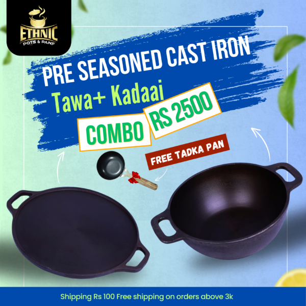 Pre-seasoned cast iron Tawa+Kadaai Combo